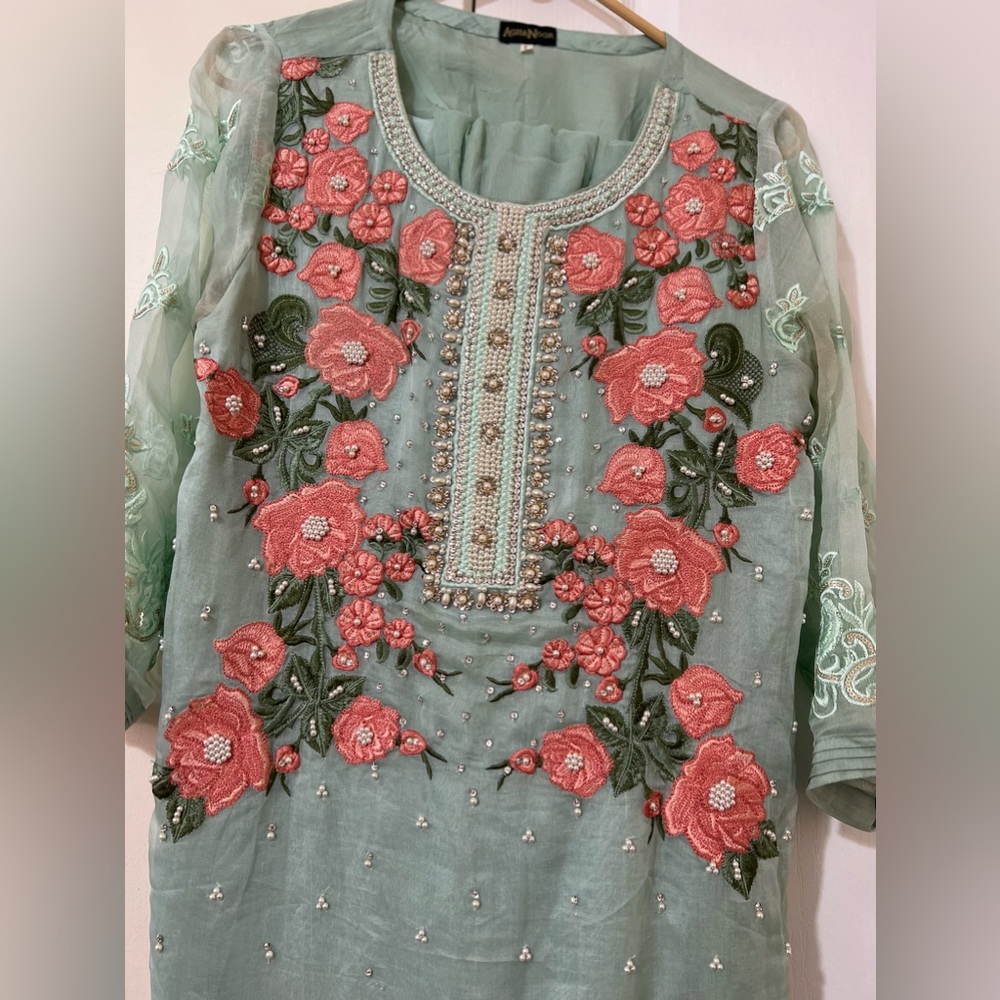 Agha Noor pret 3 peice embroidered tila and pearls with sequins work,,